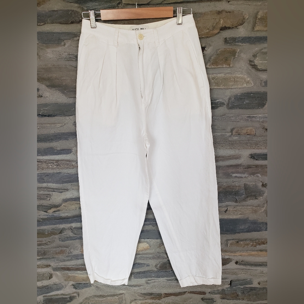 Alex Mill White Linen Pleated Pants 6